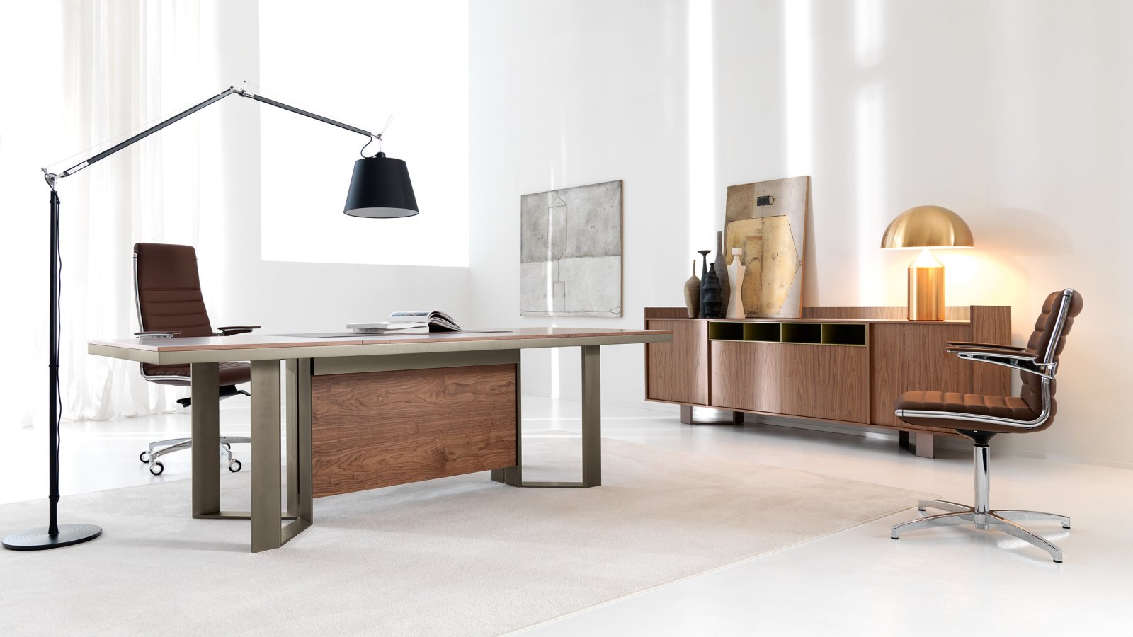 Octagonal Lloyd meeting table by IVM with eight equal sides and faux leather centre