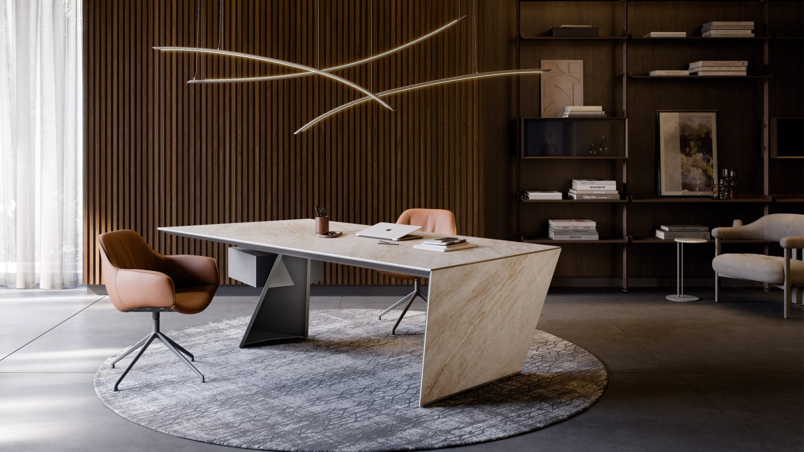 Designer office table Nasdaq by Cattelan Italia with diagonal steel leg