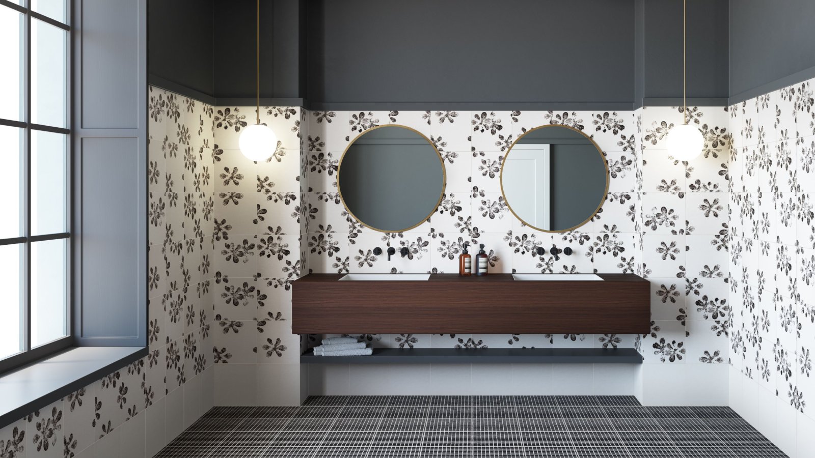 Chymia porcelain floor by Mutina with black and white textures