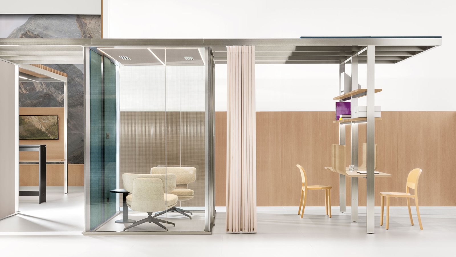 Aggregated CSS_Village modules by Citterio forming a village in a large office