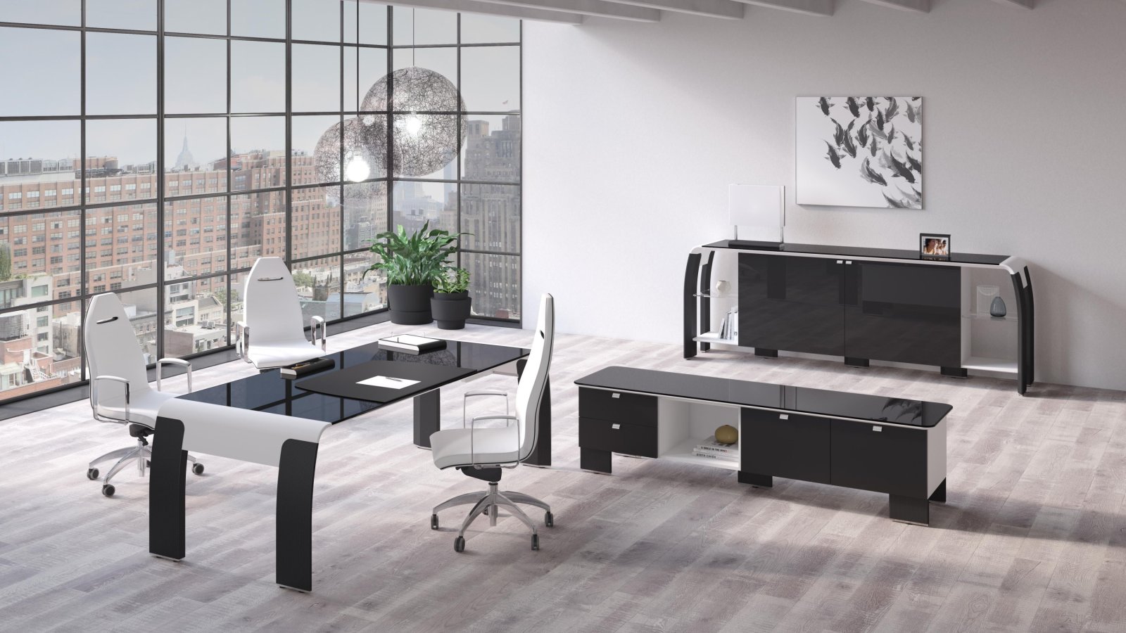 Modern executive office table AlfaOmega by Codutti, Omega line in walnut dyed oak