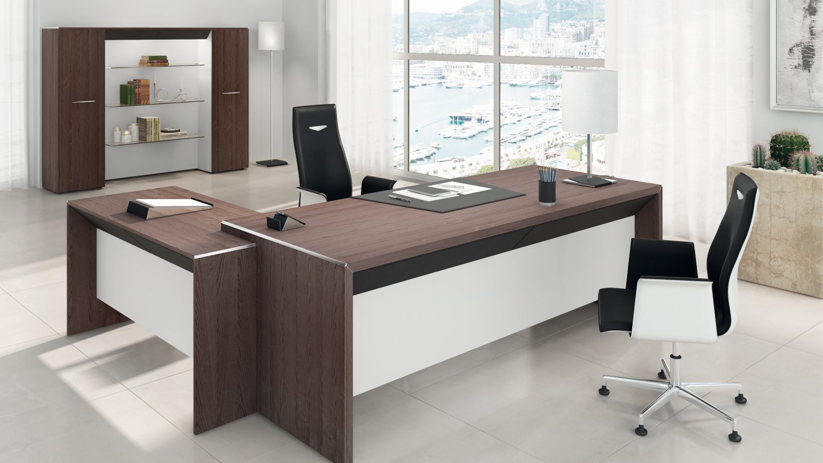 Italian office table Attiva by Codutti with panelled sides in walnut melamine