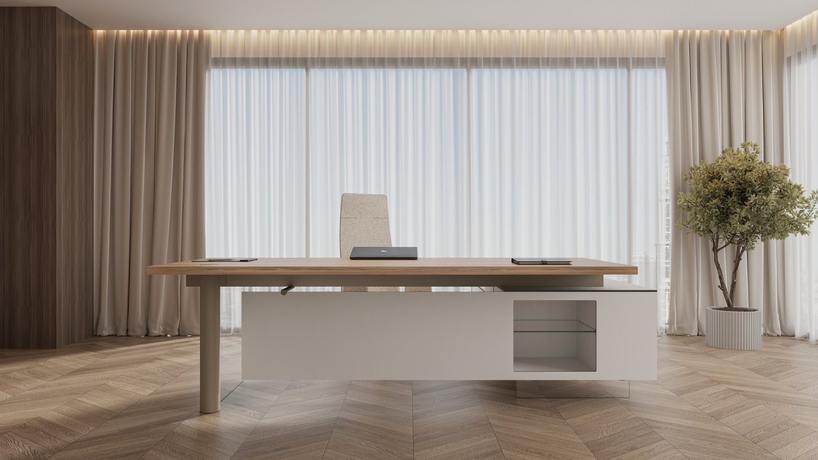 Modern office table Cloud by Codutti with tempered glass top