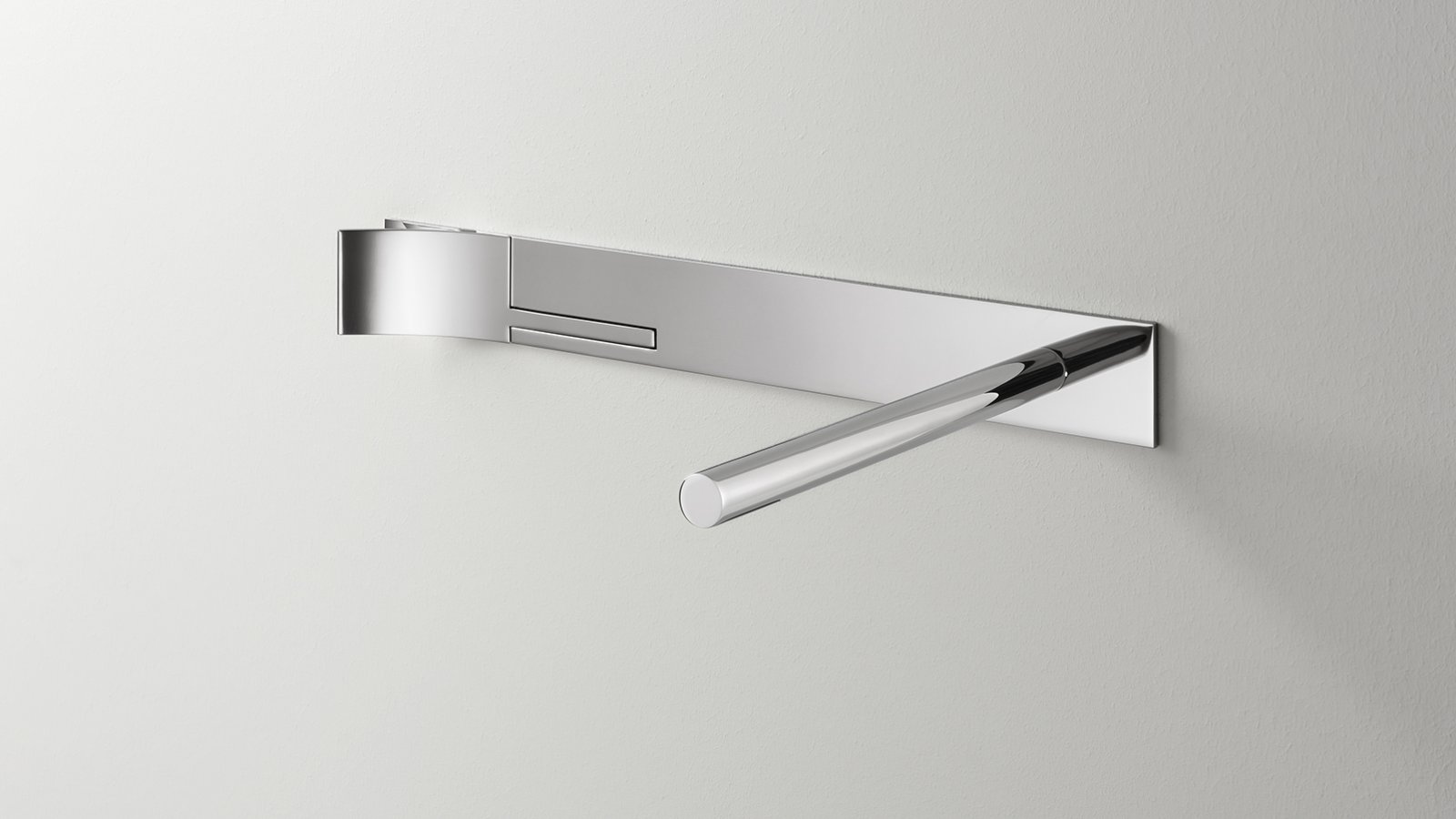 Detail view of the Cut Plus wall-mounted tap in polished steel