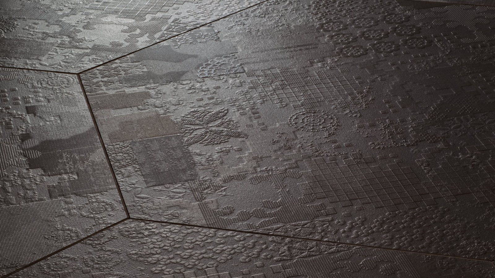 Déchirer porcelain floor by Mutina with concrete-effect bas-relief