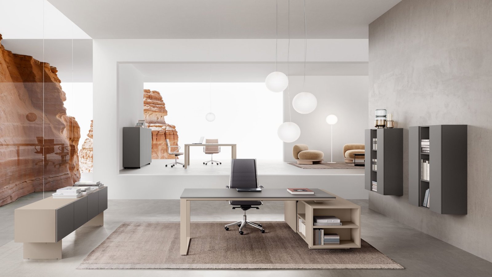 Planeta desk with 92.5 cm deep service unit