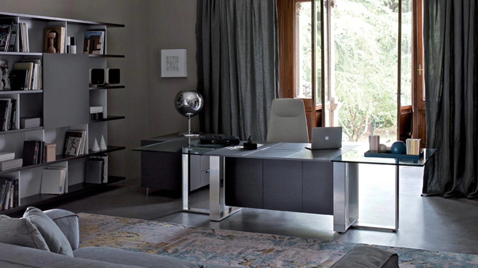 Altagamma by Estel in veneer with the recessed top access and the aluminium frame legs