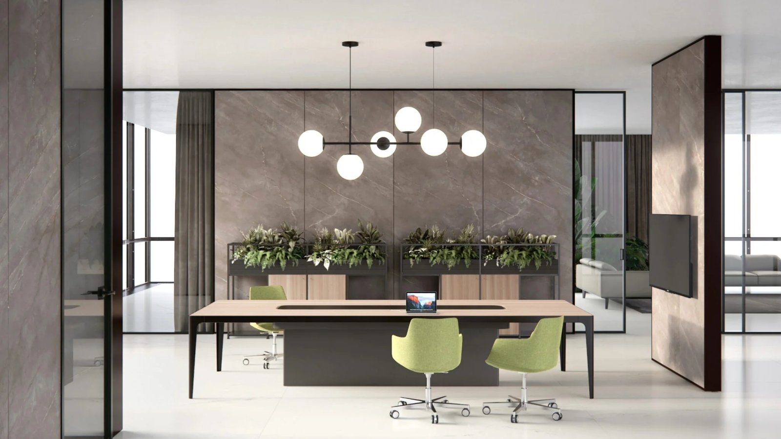 Square meeting table Grand More by Estel with central top access and cable sleeve