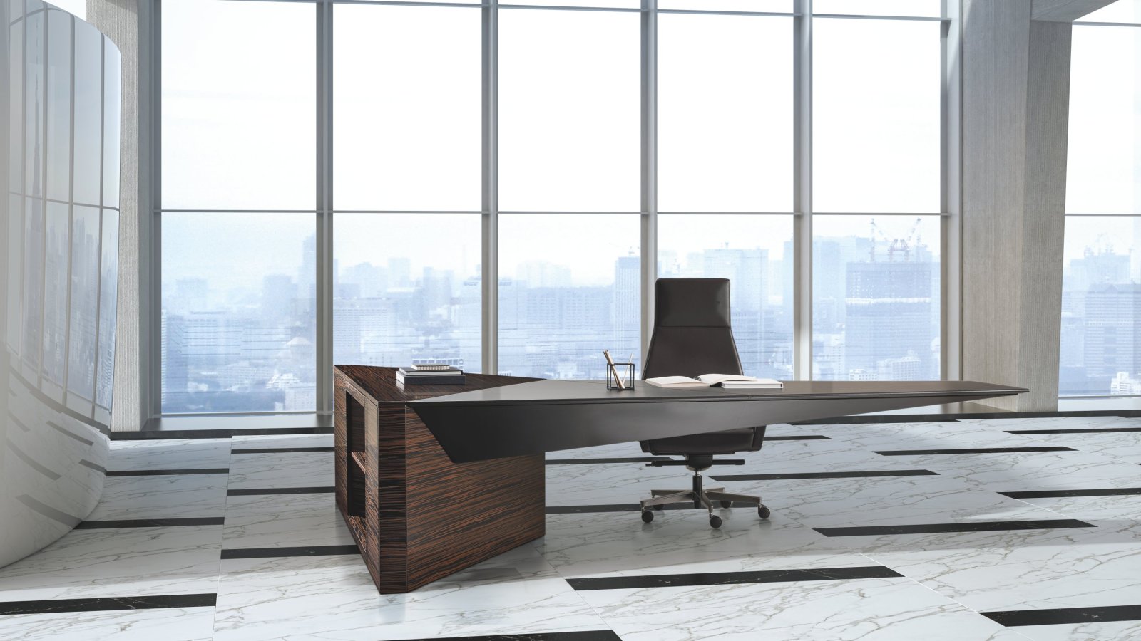 Euclideo executive desk by i4Mariani in standard ebony veneer