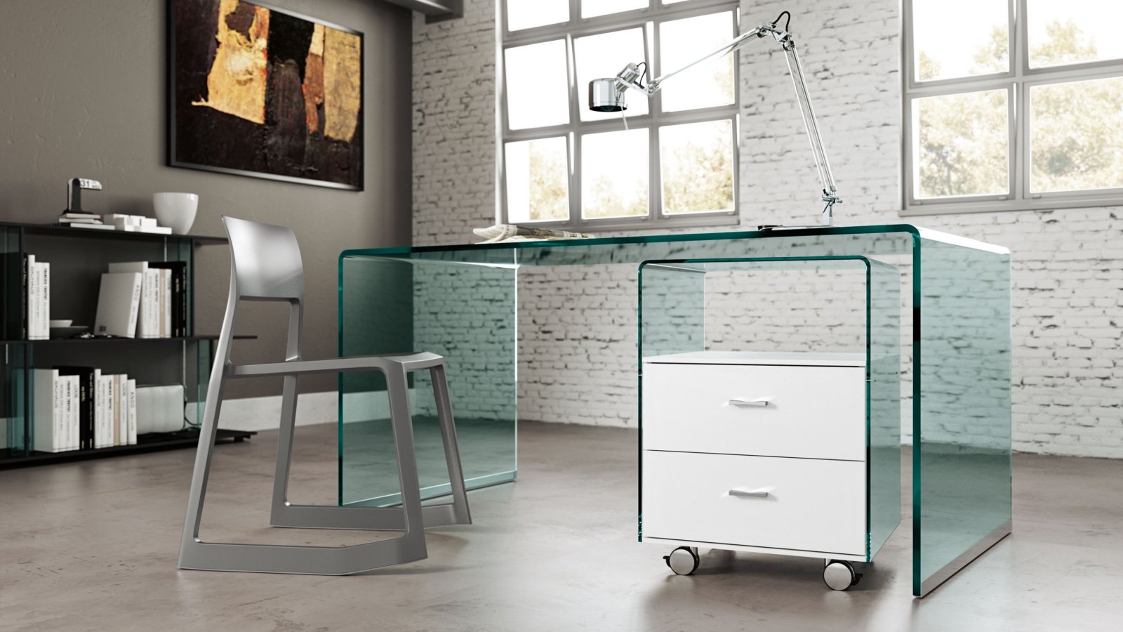 Rialto desk by FIAM Italia in curved glass