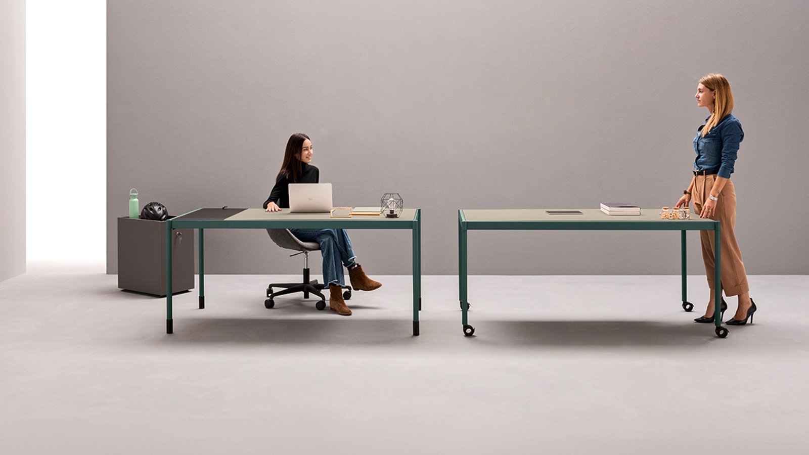 Fluido trolley by Martex with oak shelves on castors