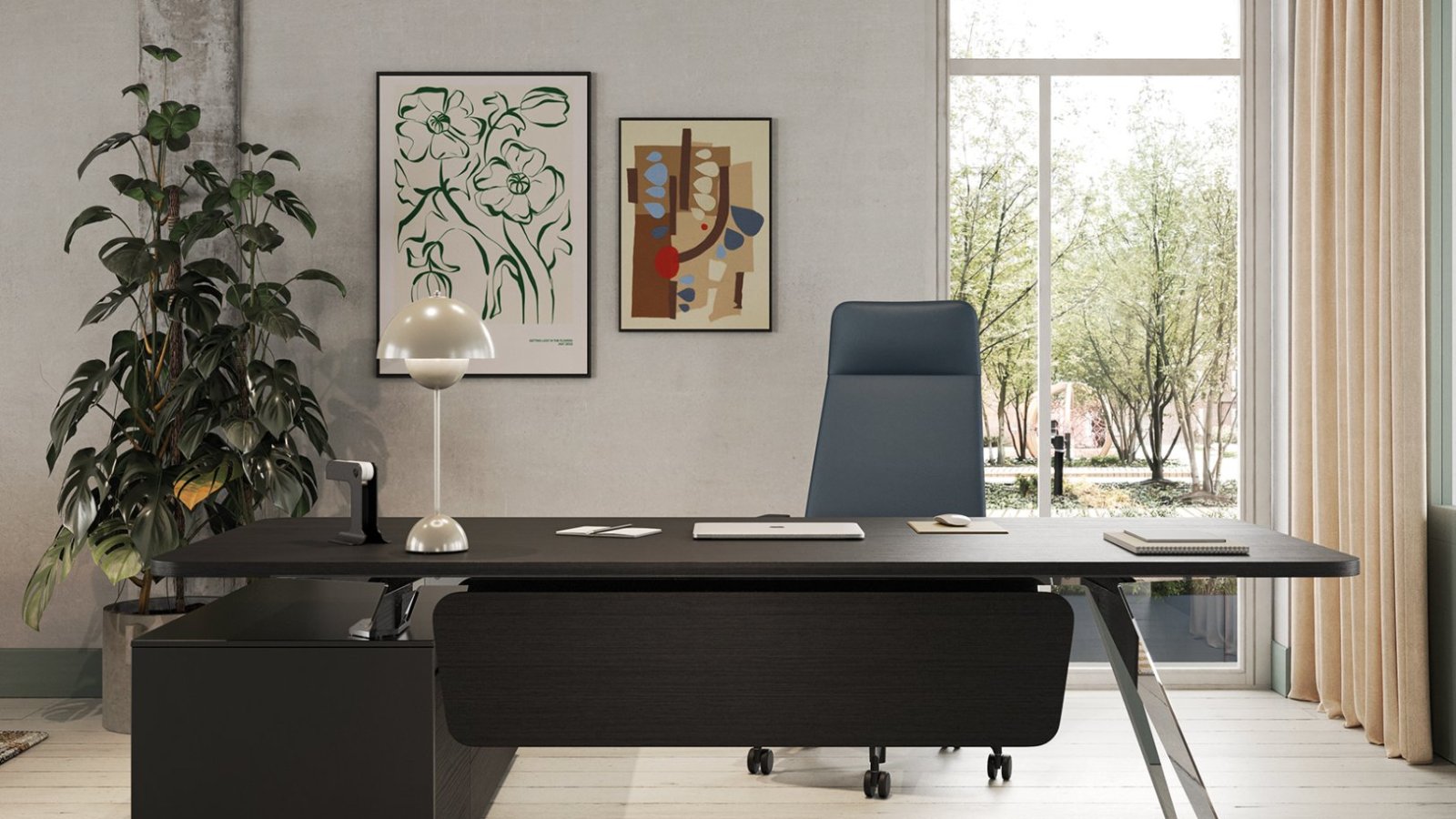 Spike executive desk by Frezza with walnut melamine top
