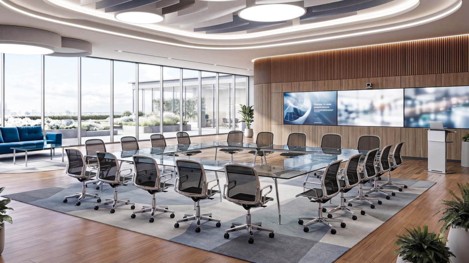 UniTable conference table by ICF with veneer top on a polished aluminium base