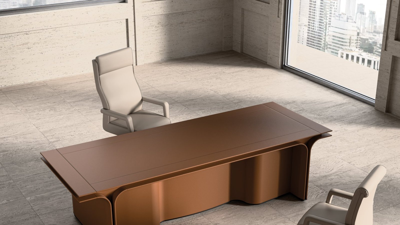 Luxury executive table Jazz Louis by Mascheroni with leather-dressed frame