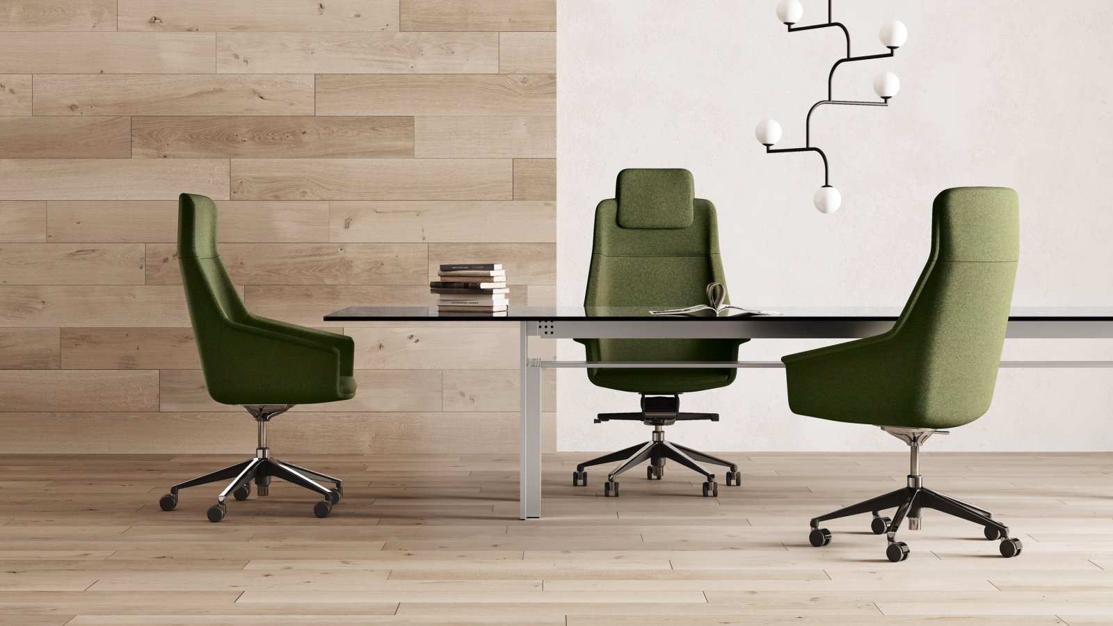 Jera Chair executive office chair by Las Mobili with quilted upholstery and polished aluminium five-star base