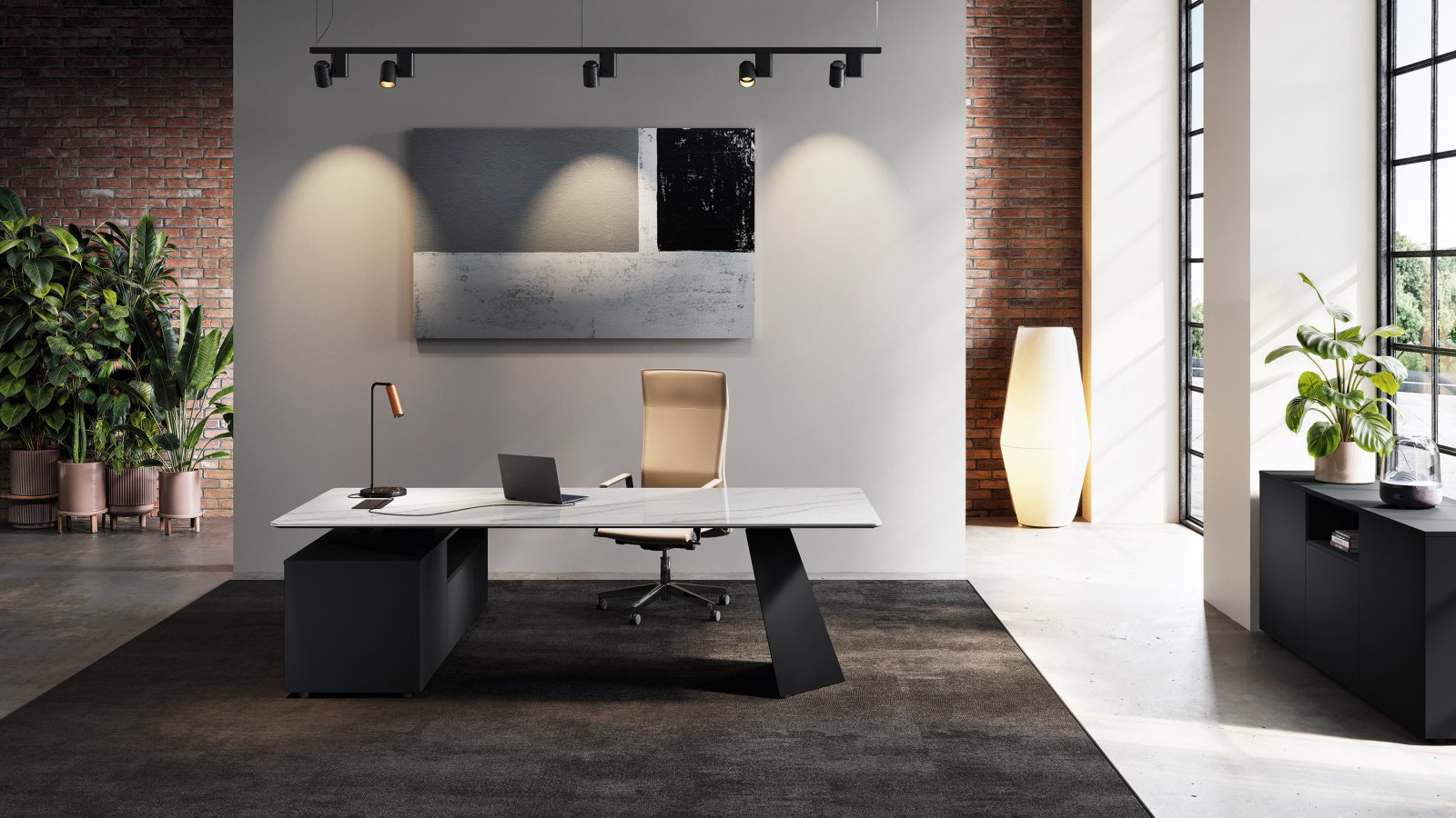 Black Desirè ceramic surface detail on the Monolith director table