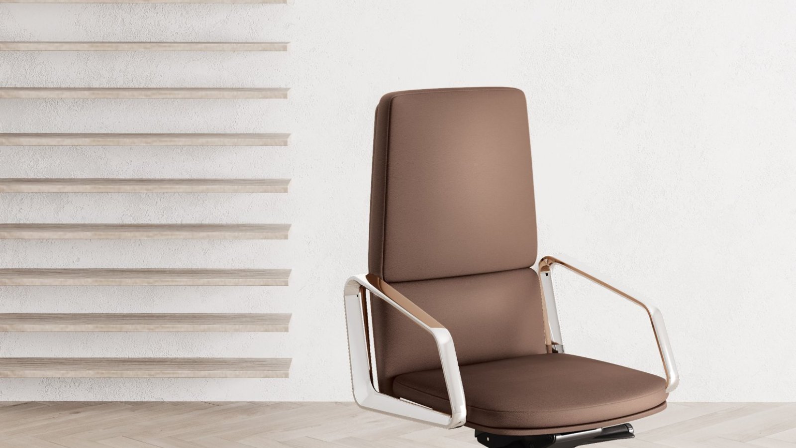 Lead executive chair by Las Mobili with die-cast aluminium armrests and polished five-star base