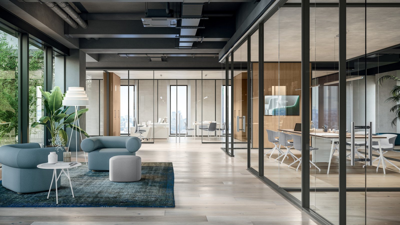 Glass partition wall M1 by Quadrifoglio in a corporate office
