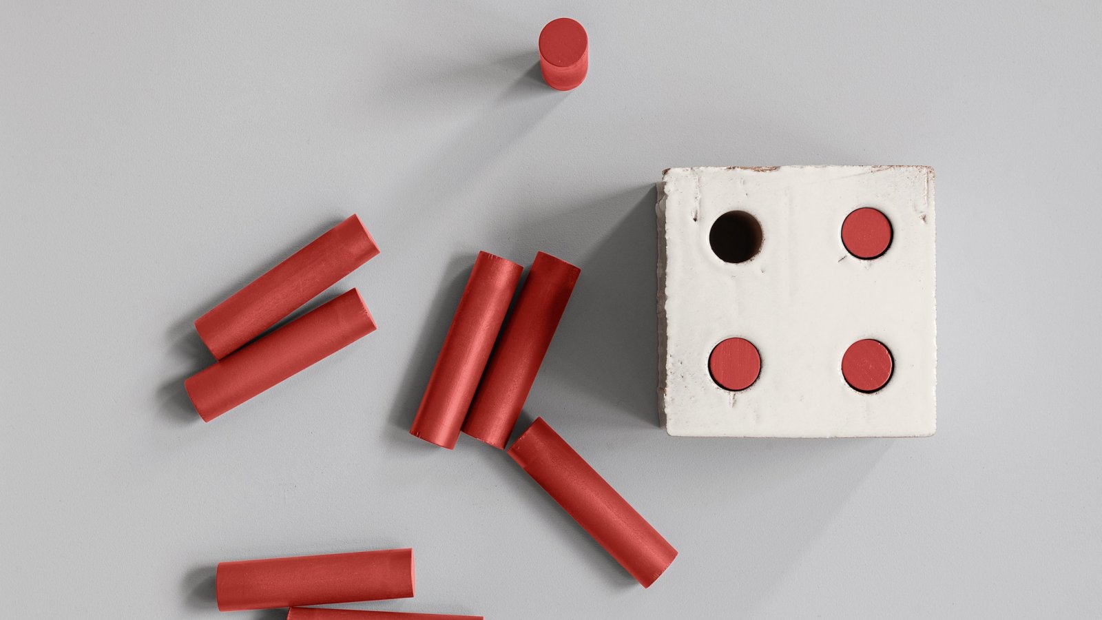 Bloc screen wall by Mutina in terracotta with four holes per block