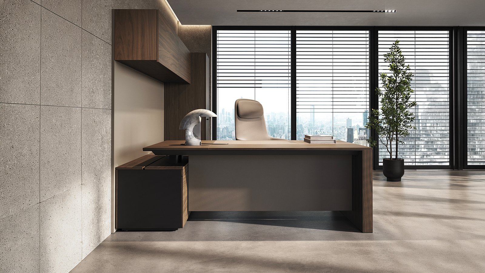 Ono executive desk by Frezza with perimeter aluminium profile