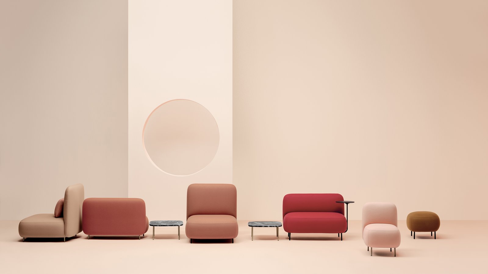 The Buddy family by Pedrali: ottomans, islands, sofas and Buddyhub