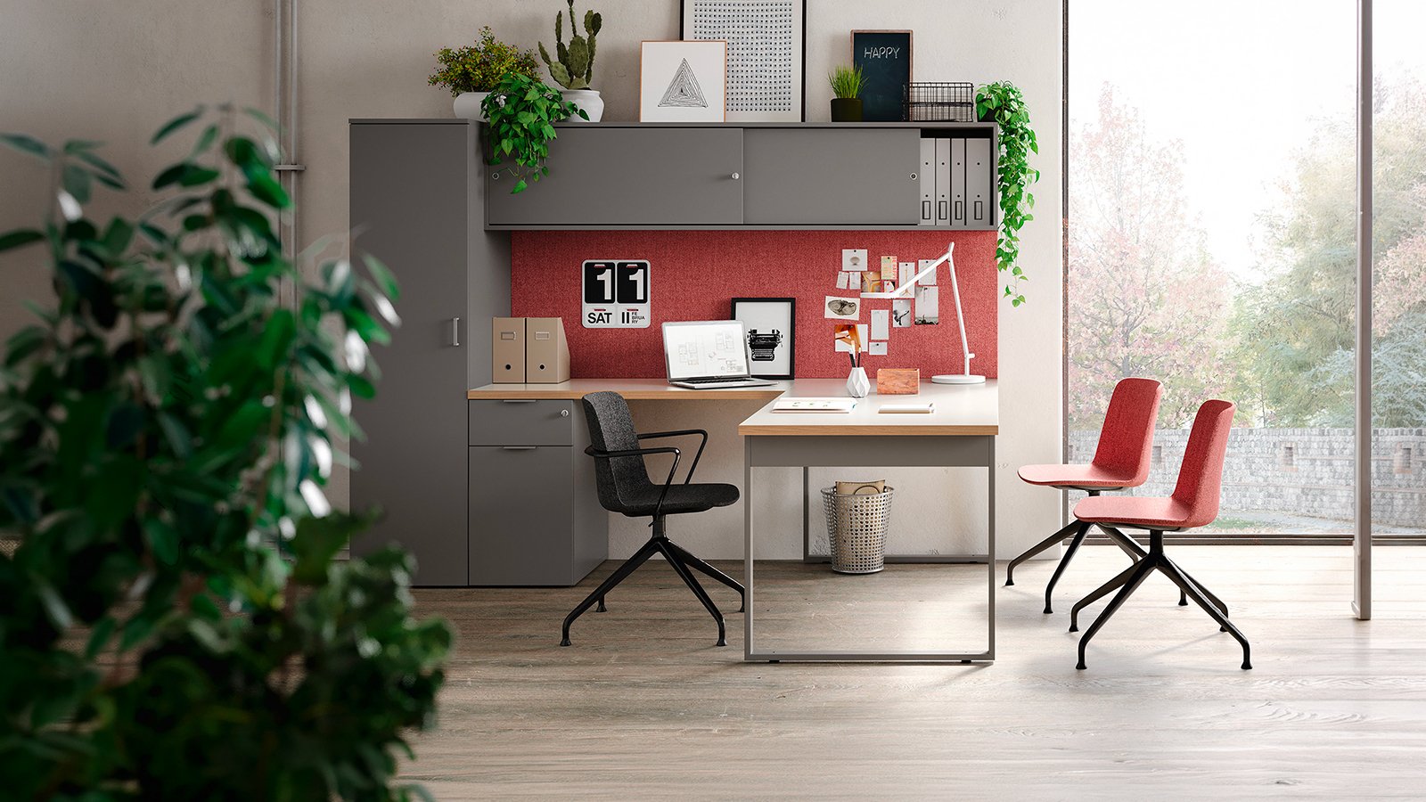 Closed office Pigreco composition with third level storage