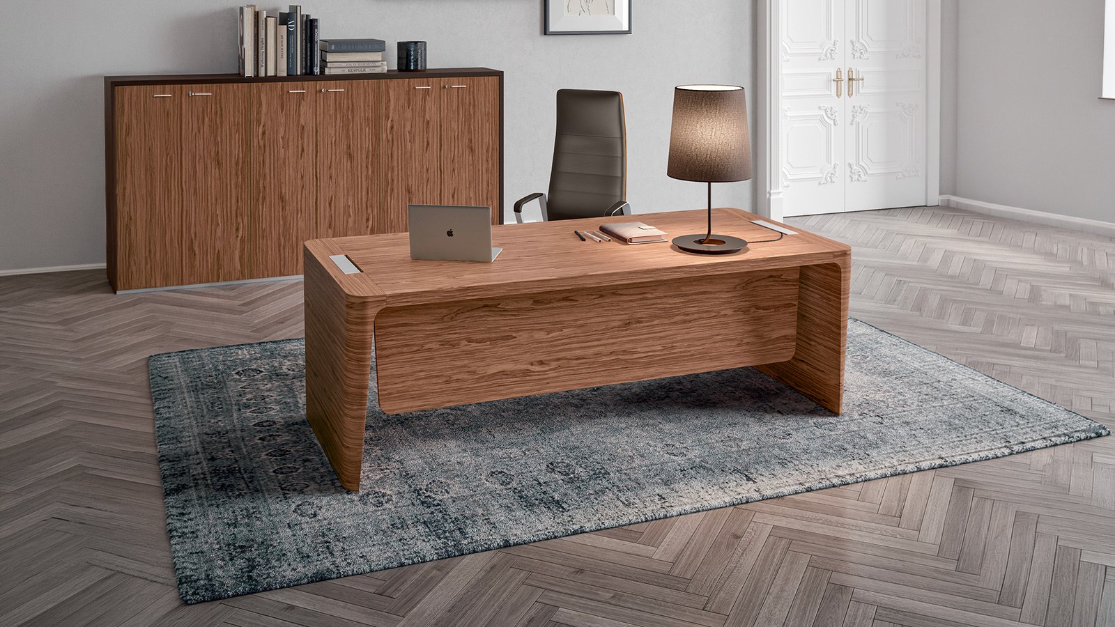 X10 executive table by Quadrifoglio with stitched leather insert