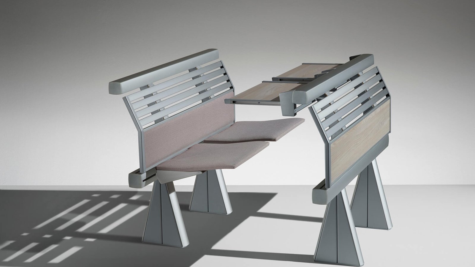 Lamm Runner benches installed across a tiered lecture hall