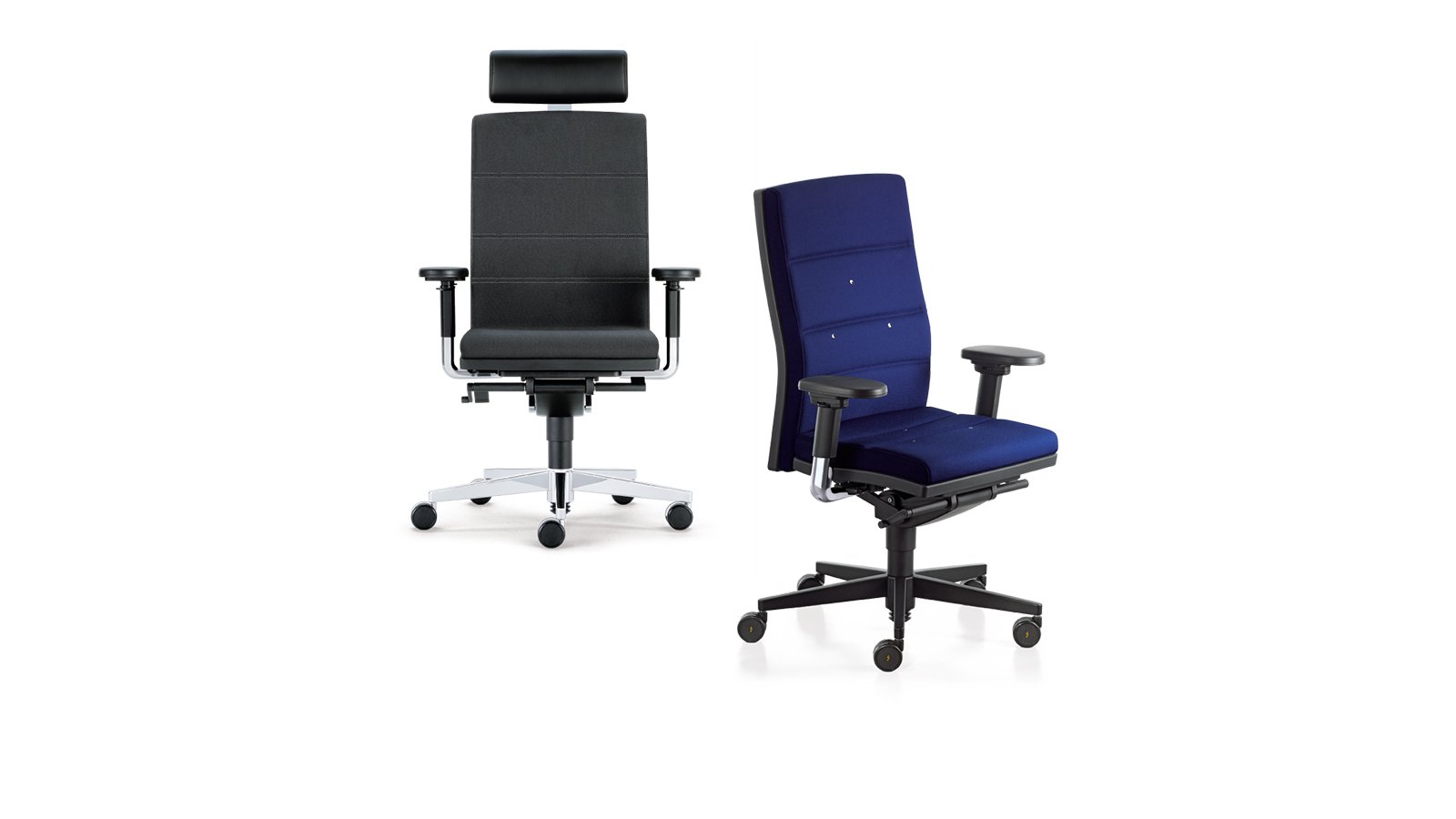 mr.24 ergonomic chair by Sedus in blue fabric with high back and 3D armrests