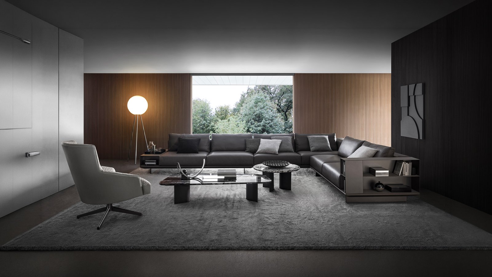 Asso corner composition by i4Mariani with bookcase modules and table module