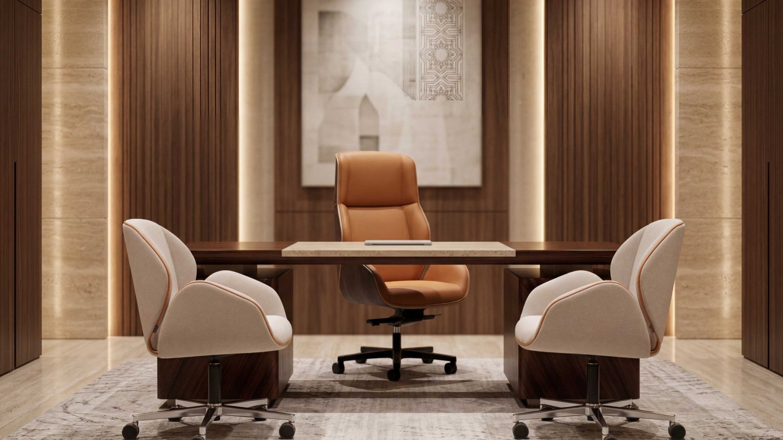 Suoni executive armchair and guest chairs by Vaghi in an office cabin