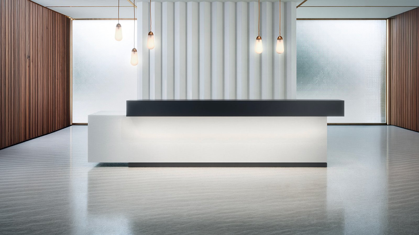 Reception desks Toki by Archiutti configured for a corporate lobby in India