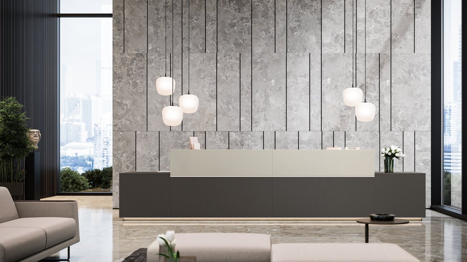 Z1 reception desk by Quadrifoglio in a corporate lobby