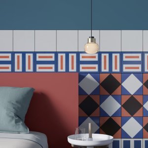 Hand-drawn Double Red design, Mattonelle Margherita porcelain by Mutina