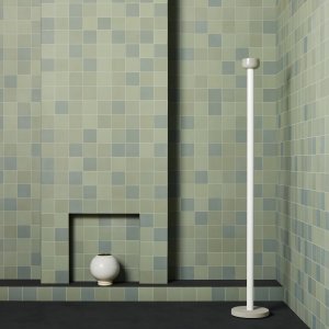 Office washroom clad in Mews Light Blue tiles