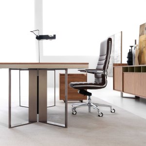 Lloyd executive desk in Canaletto Walnut on aluminium loop frames