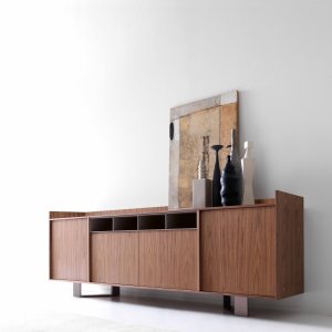 Slide-out Brown faux leather pad revealing the cable compartment of the Lloyd desk