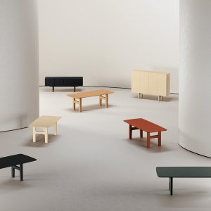 Finish options of the Hito system with walnut, lacquer and FENIX shades