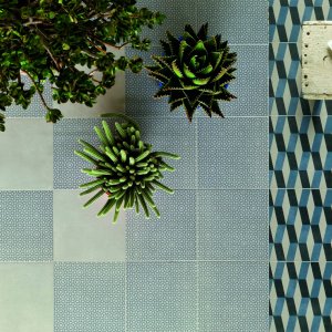 Washroom floor in Azulej Bianco digital print