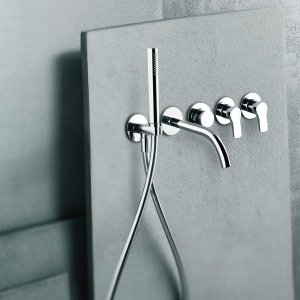 AL/23 wall mixer for the basin with lever and bent spout on round plates