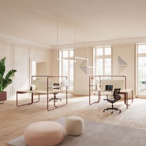 Four-seat Itube bench with felt curtain and LED bar