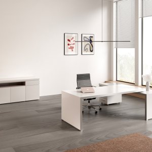Fattore Alpha director cabin with Space bookcase behind the desk