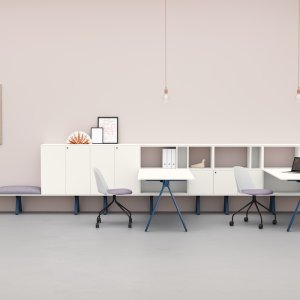 Executive bookcase from the Lay programme with blue compartments and anthracite doors