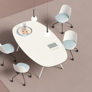 Soft-shaped Lay meeting table with white CDF top