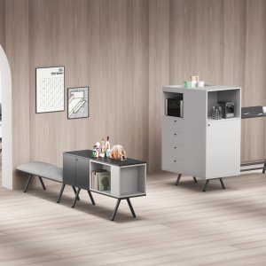 Stacked Lay modules with a green niche between white doors