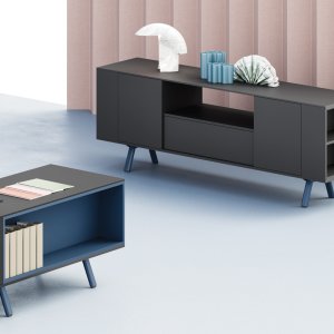 Oval steel leg of the Lay table with ABS levelling foot