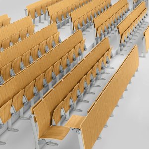 Ares Line Omnia Evolution desks on a curved installation
