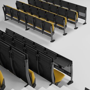 Omnia Evolution seats in beech plywood with writing tablets