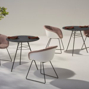 Leaf design chair by Arper with leaf-vein steel structure in a lounge