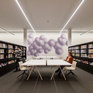 Upholstered shells on a Catifa 53 Bench in a client waiting area